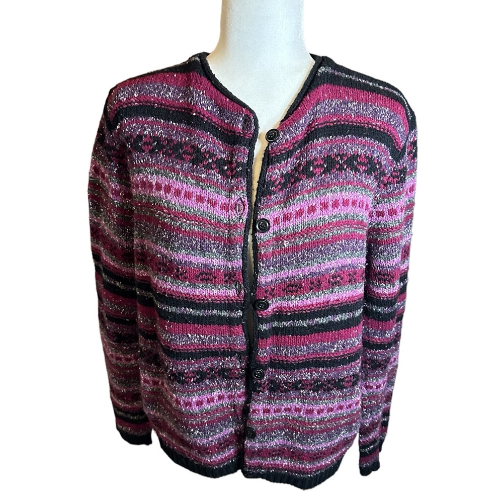 Women's Croft and Barrow Nordic Pattern‎ cardigan Sweater Size Medium